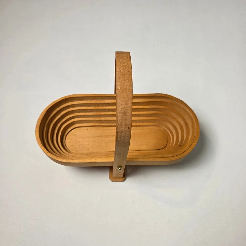 Vintage Oakwood Collapsible Oval Basket Handle‎ Country Farmhouse 12 1/2 by 7 in
